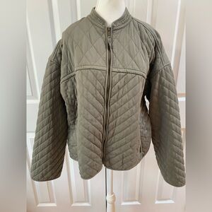 Gap Army Green Quilted Zip Jacket with Side Pockets Size XL Tall